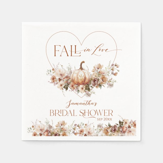Fall in love Pumpkin Wildflower Bridal Shower Napkin (Front)