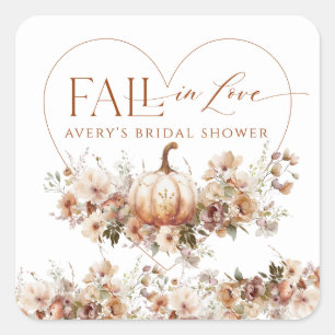 Fall in love Pumpkin Wildflower Bridal Shower Square Sticker
