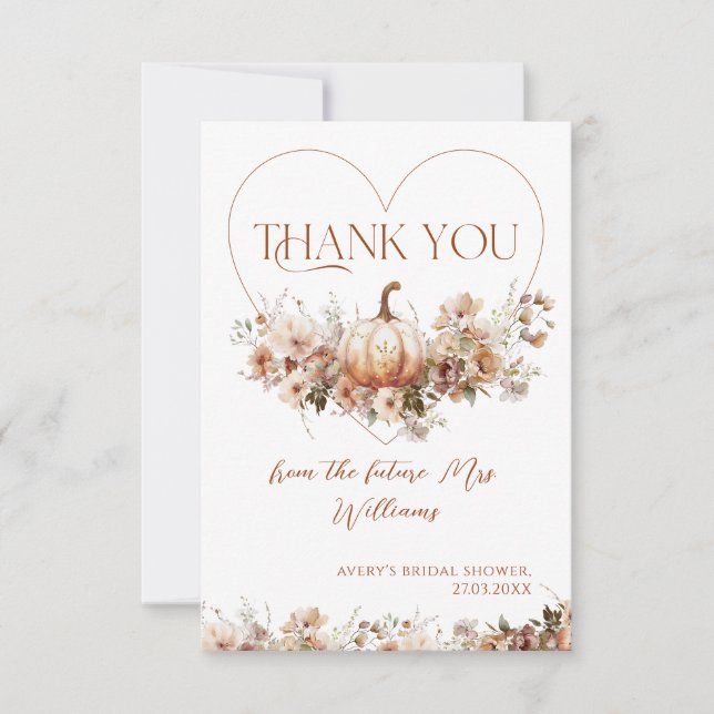 Fall in love Pumpkin Wildflower Bridal Shower Thank You Card (Front)