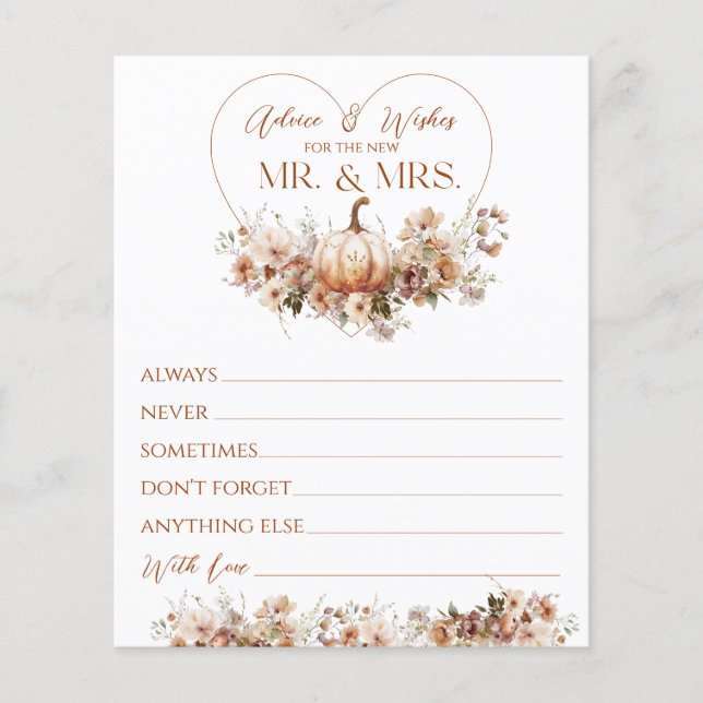 Fall in love Pumpkin Wildflower Bridal Shower Wish (Front)