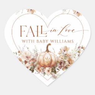 Fall in love Pumpkin Wildflower heart Baby Shower  Heart Sticker