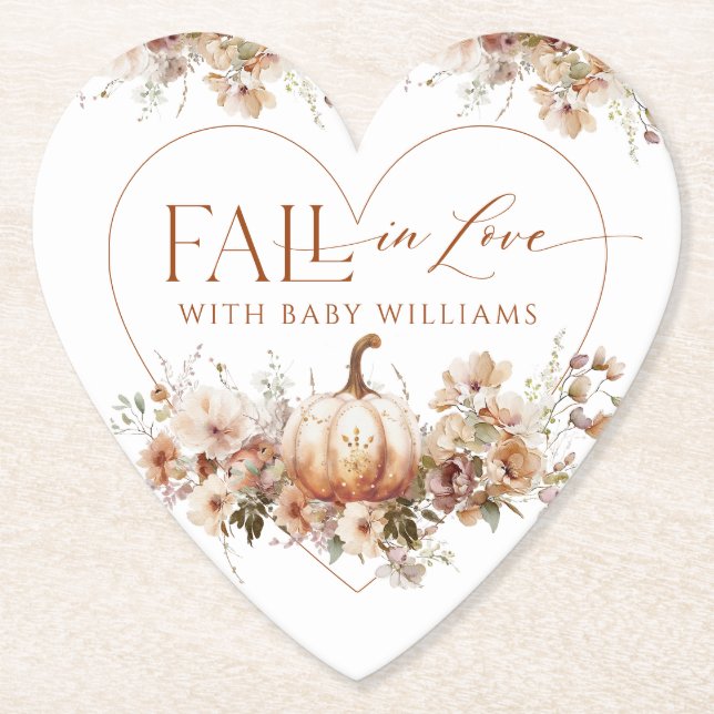 Fall in love Pumpkin Wildflower heart Baby Shower  Paper Coaster (Front)