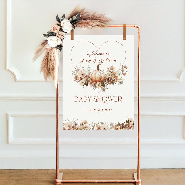Fall in love Pumpkin Wildflower heart Baby Shower Poster (Creator Uploaded)