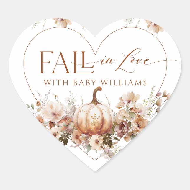 Fall in love Pumpkin Wildflower heart Baby Shower  Sticker (Front)