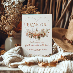 Fall in love Pumpkin Wildflower heart Baby Shower Thank You Card