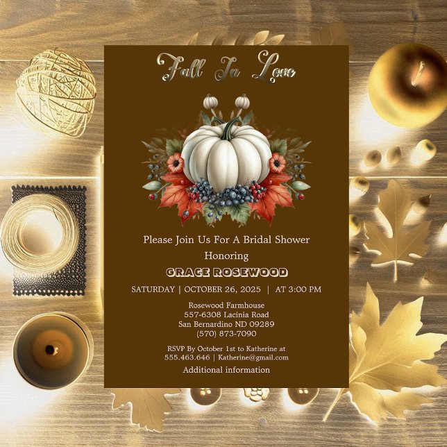 Fall In Love Pumpkins Autumn Brown Bridal Shower  Invitation (Fall In Love Pumpkins Autumn Brown Bridal Shower Invitation)