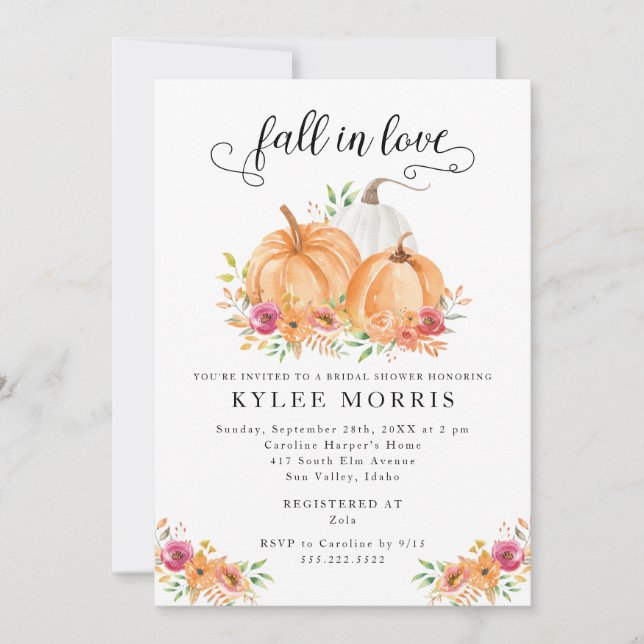 Fall In Love Pumpkins Bridal Shower Invitation (Front)