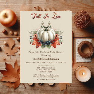 Fall In Love Pumpkins Country Beige Bridal Shower  Invitation