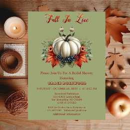 Fall In Love Pumpkins Forest Green Bridal Shower Invitation