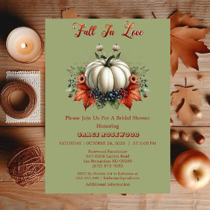 Fall In Love Pumpkins Forest Green Bridal Shower Invitation