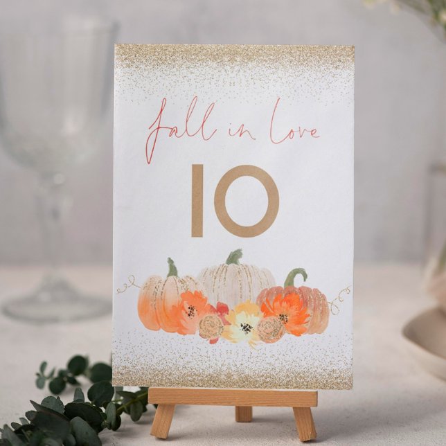 Fall in Love Pumpkins Glitter Wedding Table Number (Creator Uploaded)