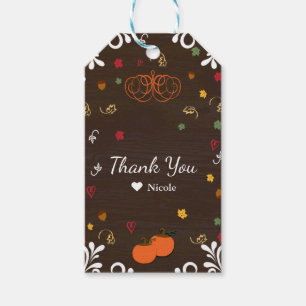 Fall in Love Pumpkins Leaves & Wood Baby Shower Gift Tags