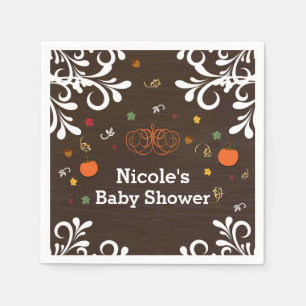 Fall in Love Pumpkins Leaves & Wood Baby Shower Napkin