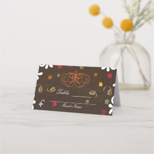 Fall in Love Pumpkins Leaves & Wood Table Seat Place Card
