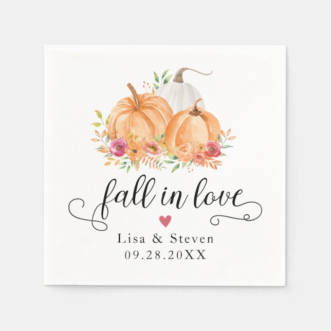 Fall In Love Pumpkins Wedding Napkins (Front)