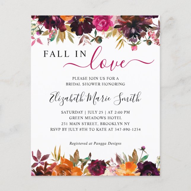 Fall in Love Purple Floral Bridal Shower Invite (Front)