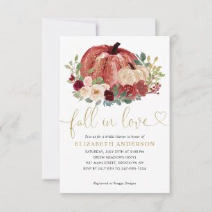 Fall in Love Red Pink Floral Pumpkin Bridal Shower Card