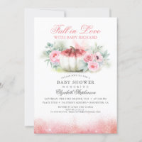 Fall in Love Rose Gold Glitter Pumpkin Baby Shower