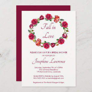 Fall In Love Rose Wreath Floral Bridal Shower Invitation