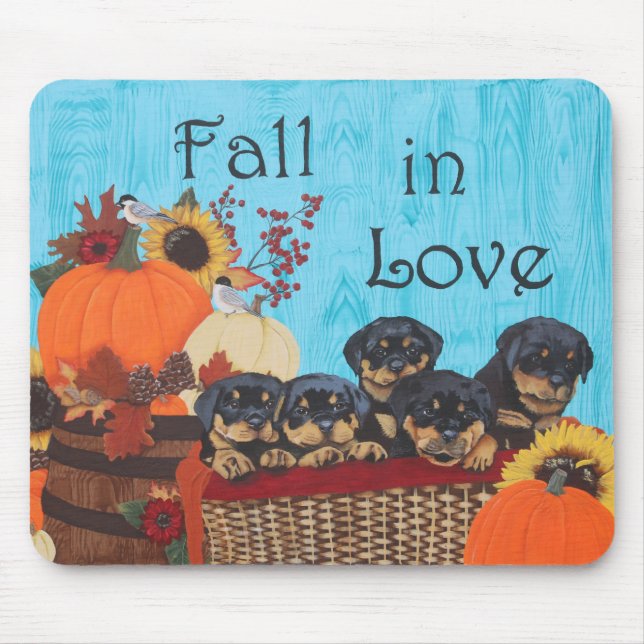 Fall in Love Rottweiler Print Mouse Mat (Front)