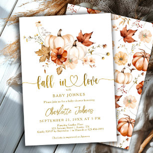 Fall In Love Rust Pumpkin Gold Cream Baby Shower Invitation