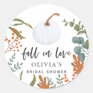 Fall In Love Rustic Autumn Botanical Bridal Shower Classic Round Sticker