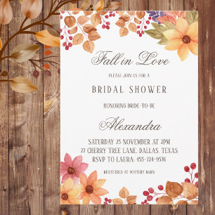 Fall in Love Rustic Autumn Bridal Shower Invitation