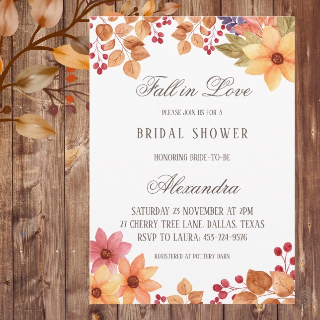 Fall in Love Rustic Autumn Bridal Shower Invitation (Creator Uploaded)