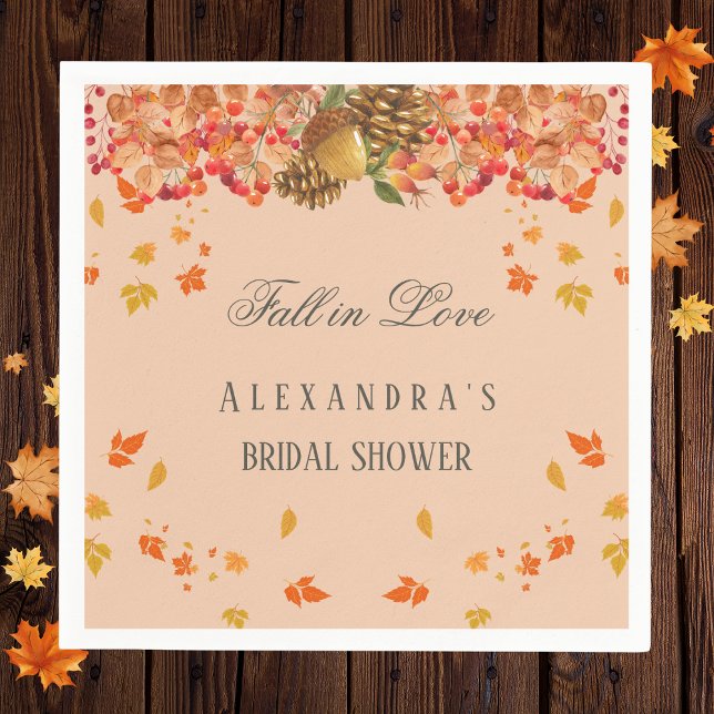 Fall in Love Rustic Autumn Bridal Shower Napkin (Creator Uploaded)