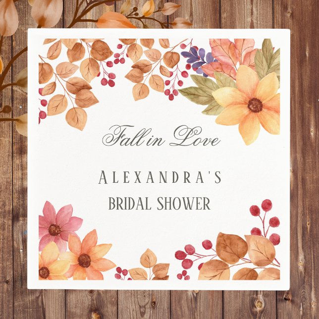 Fall in Love Rustic Autumn Bridal Shower Napkin (Creator Uploaded)