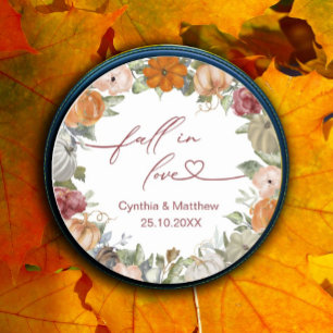 Fall in Love Rustic Autumn Floral and Pumpkin Classic Round Sticker
