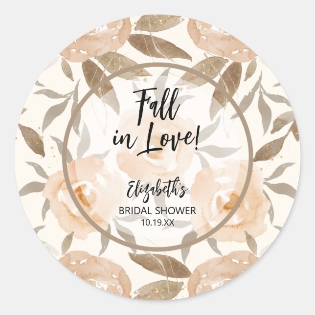 Fall in Love Rustic Autumn Floral Classic Round Sticker (Front)