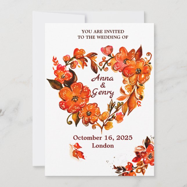 Fall in Love Rustic Autumn Floral  Invitation (Front)