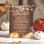 Fall in Love Rustic Autumn Floral Pumpkin Wedding Invitation<br><div class="desc">Announce your love-filled celebration with this Fall in Love Rustic Autumn Floral Wedding Invitation. This invitation embodies the rustic beauty and charm of autumn, showcasing exquisite floral elements and an adorable pumpkin design. The customisable template allows you to add your personal touch using Zazzle's design tool, including your own text...</div>
