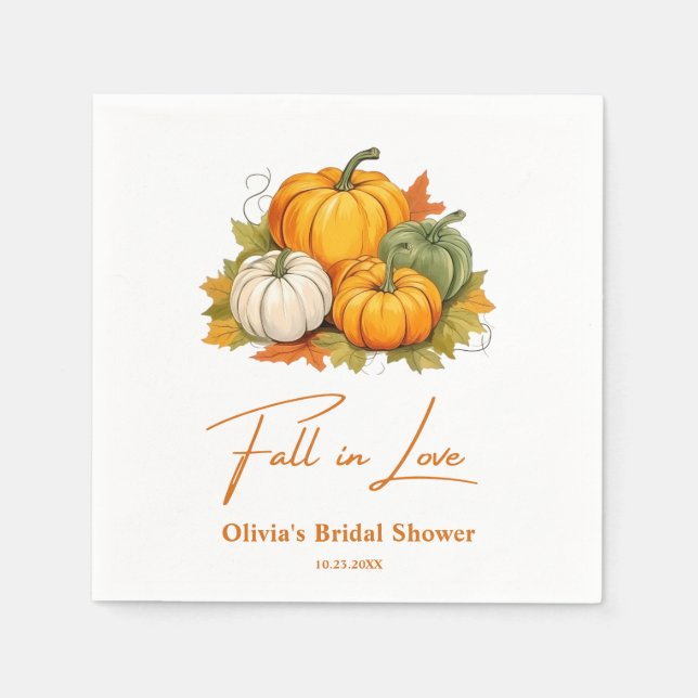 Fall in Love Rustic Autumn Pumpkin Bridal Shower  Napkin (Front)