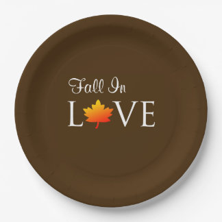 Fall In Love Rustic Autumn Wedding Orange Leaf Paper Plate