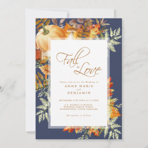Fall In Love Rustic Blue Wedding Invitation