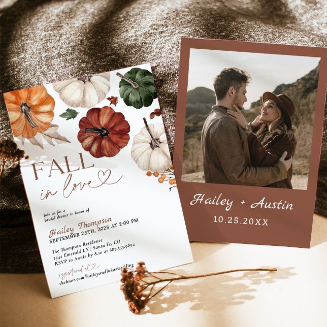 Fall In Love Rustic Boho Pumpkin Bridal Shower Invitation (Creator Uploaded)