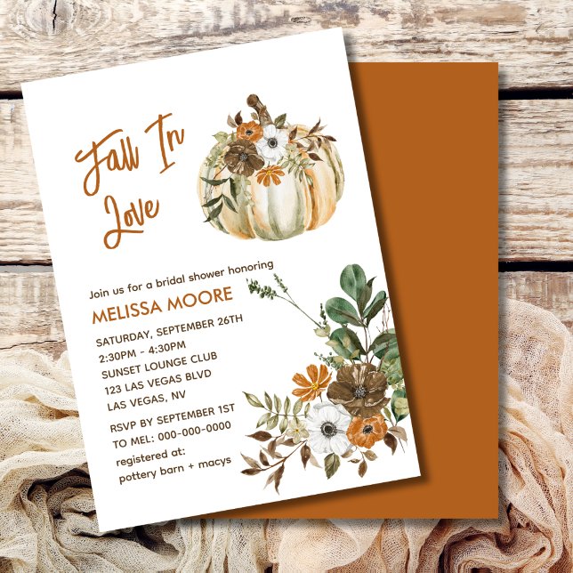 Fall In Love Rustic Brown Floral Bridal Shower Invitation (Creator Uploaded)
