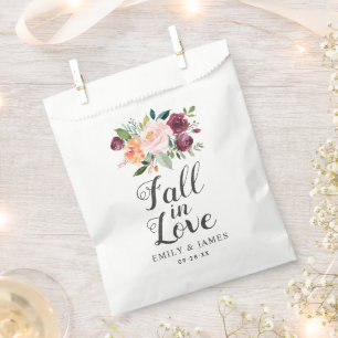 Fall in Love Rustic Burgundy Blush Wedding Favour Bags
