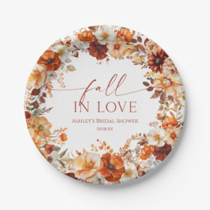 Fall In Love Rustic Burgundy Floral Bridal Shower Paper Plate