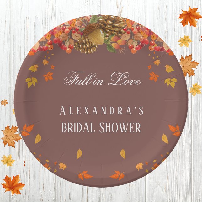 Fall in Love Rustic Chic Autumn Bridal Shower Paper Plate (Creator Uploaded)