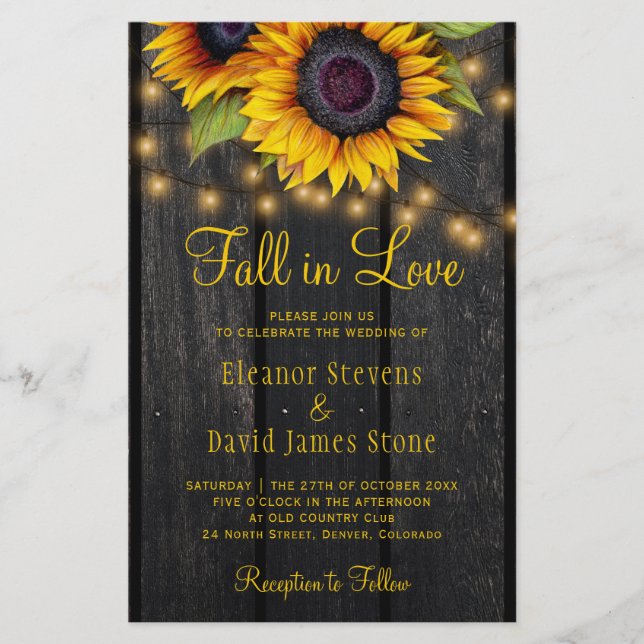Fall in Love rustic country sunflowers wedding (Front)