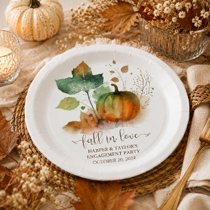 Fall In Love Rustic Elegant Pumpkin Paper Plate