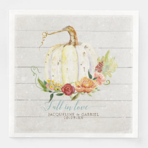Fall in Love Rustic Elegant White Pumpkin Floral Napkin