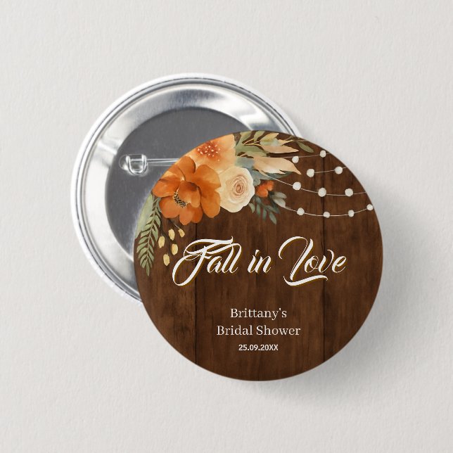 Fall in Love Rustic Fall Flowers Bridal Shower 6 Cm Round Badge (Front & Back)