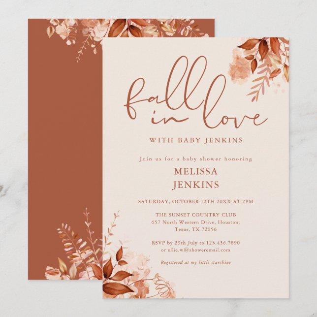 Fall In Love Rustic Floral Autumn Baby Shower Invitation (Front/Back)