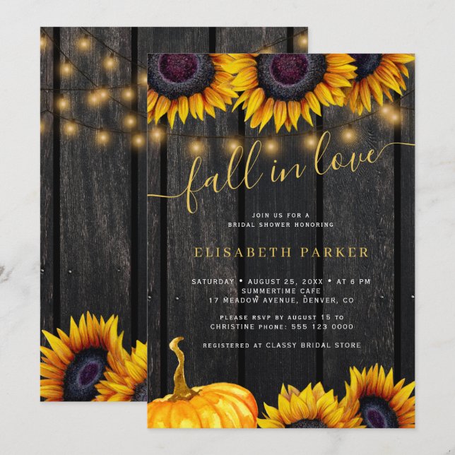 Fall in Love rustic floral barn wood bridal shower Invitation (Front/Back)
