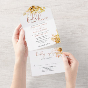 Fall In Love Rustic Greenery Wedding All In One Invitation