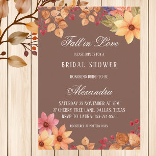Fall in Love Rustic Mocha Autumn Bridal Shower Invitation